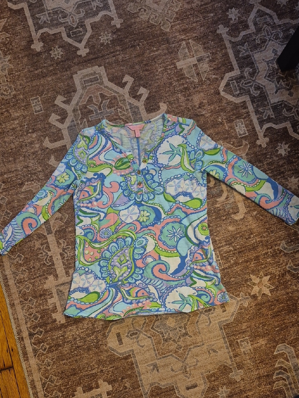 Lilly Pulitzer Pastel Paisley Split-V Top in Mint, Pink & Blue
